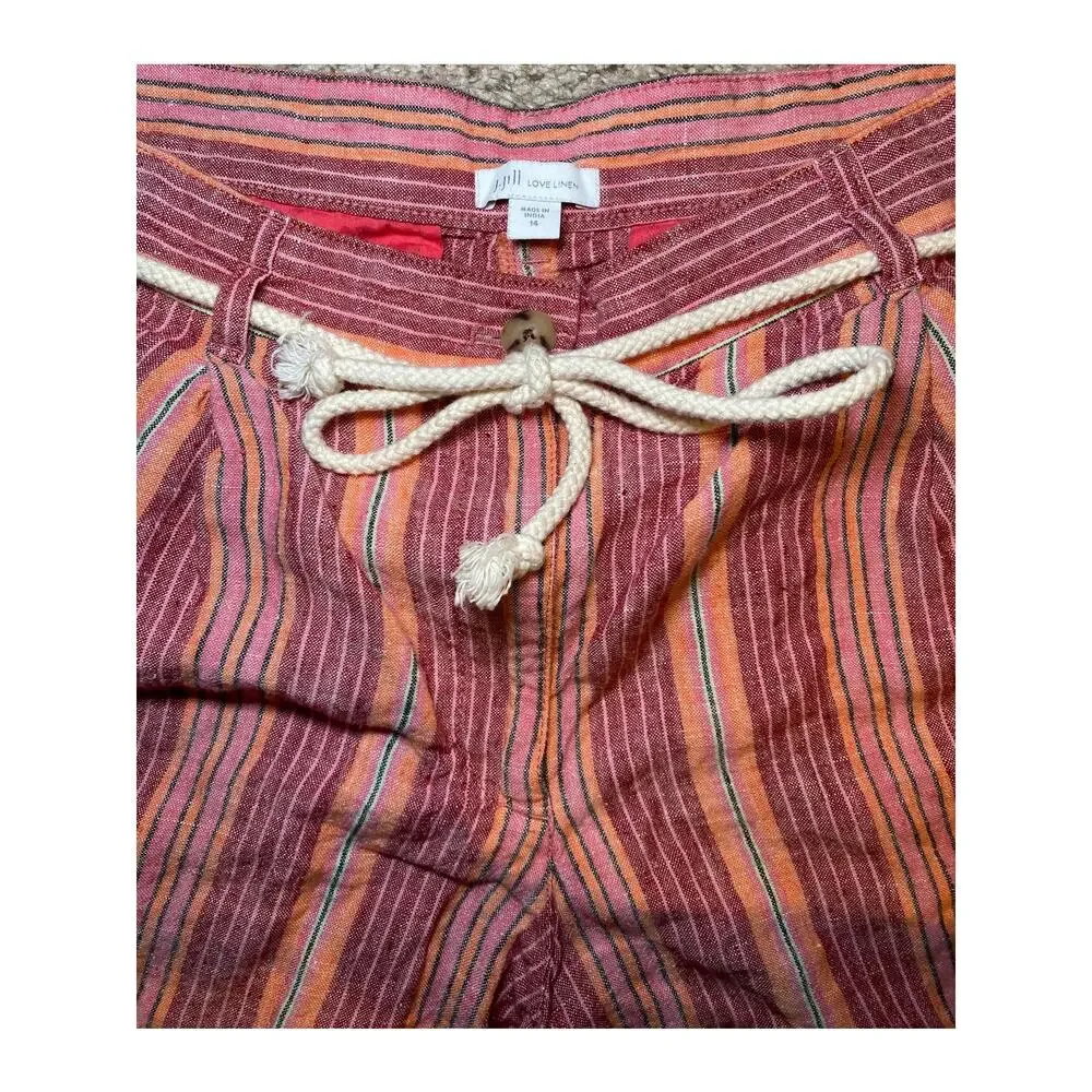 J. Jill - Linen Multi-colored Striped Shorts with Adjustable Belt